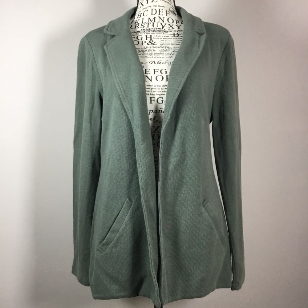 Matty M lightweight blazer jacket green cotton blend size M natural boho coastal